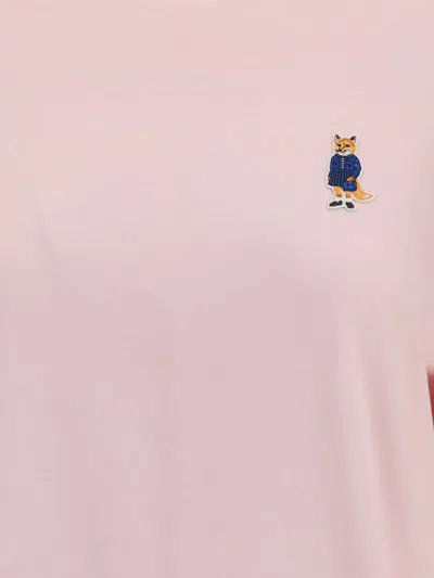 Maison Kitsuné Fox Motif Cotton T-shirt Embroidered Detail In Pink