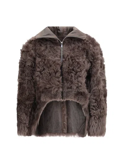Rick Owens Brown Jacket With Reversible Design And Asymmetric Hem In Leather Woman In Brown
