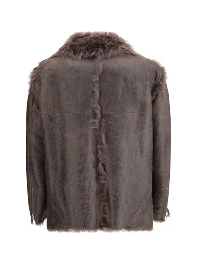 Rick Owens Brown Jacket With Reversible Design And Asymmetric Hem In Leather Woman In Brown