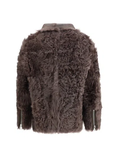 Rick Owens Brown Jacket With Reversible Design And Asymmetric Hem In Leather Woman In Brown