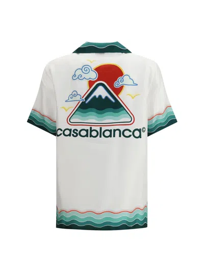Casablanca White Montagne Ondulee Silk Short Sleeve Shirt In White