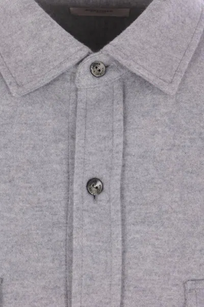 Agnona Pointed-collar Flap-pocket Shirt In Gray