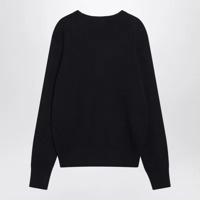 Ami Alexandre Mattiussi Ami Paris Ami De Coeur Patch Merino Wool Cardigan In Black
