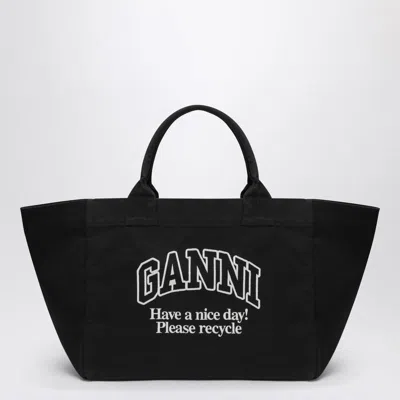 Ganni Women Recycled Cotton Xxl Tote Bag In Black