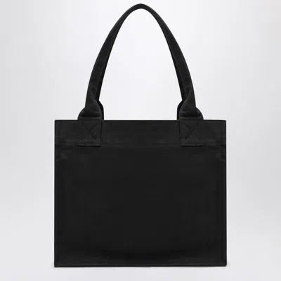 Ganni Women Black Shopper With Embroidered Logo On The Front In Denim Woman In Purple