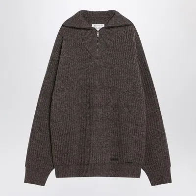 Maison Margiela Ribbed Half-zip Sweater In Brown