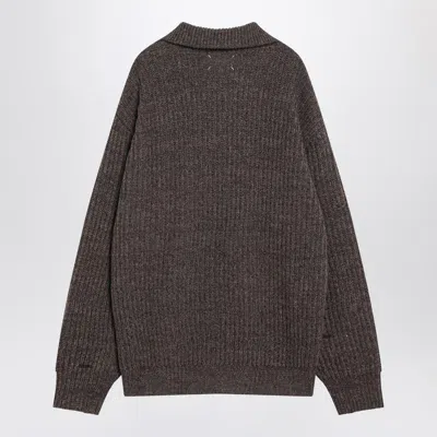 Maison Margiela Ribbed Half-zip Sweater In Brown