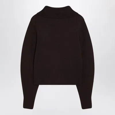 Lemaire Eggplant Zip-up Sweater In Brown