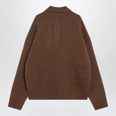 Ami Alexandre Mattiussi Ami Paris Ami Paris De Coeur Polo Sweater In Hazelnut Color In Brown