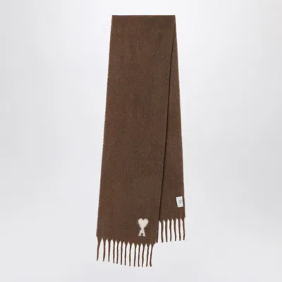 Ami Alexandre Mattiussi Ami Paris Hazelnut Ami Paris De Coeur Scarf In Brown