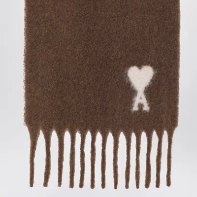 Ami Alexandre Mattiussi Ami Paris Hazelnut Ami Paris De Coeur Scarf In Brown