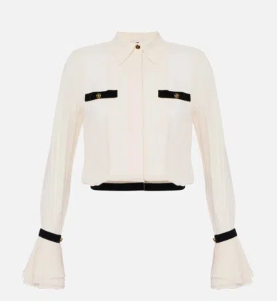 Elisabetta Franchi Camisole Shirt With Layered Ruffle Cuffs In Neutral