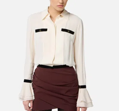 Elisabetta Franchi Camisole Shirt With Layered Ruffle Cuffs In Neutral