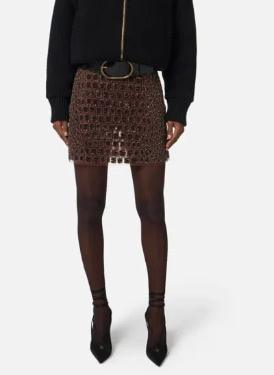 Elisabetta Franchi Crocodile-effect Embroidered Mini Skirt In Brown