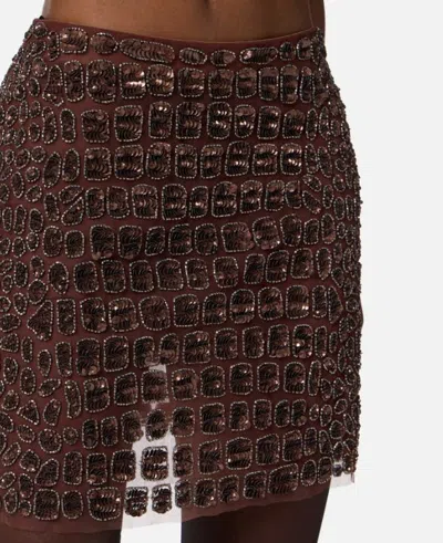 Elisabetta Franchi Crocodile-effect Embroidered Mini Skirt In Brown