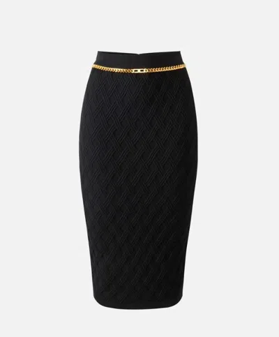 Elisabetta Franchi Fitted Black Viscose Midi Skirt In Black