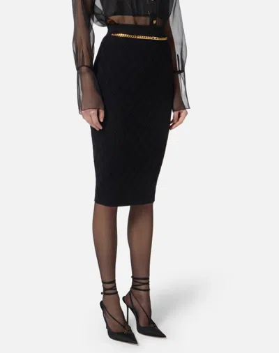 Elisabetta Franchi Fitted Black Viscose Midi Skirt In Black