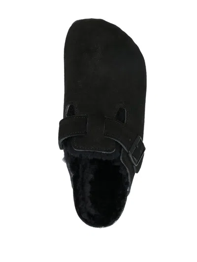 Birkenstock Arizona Unisex Suede Mule With Shearling Lining Shoes In Black