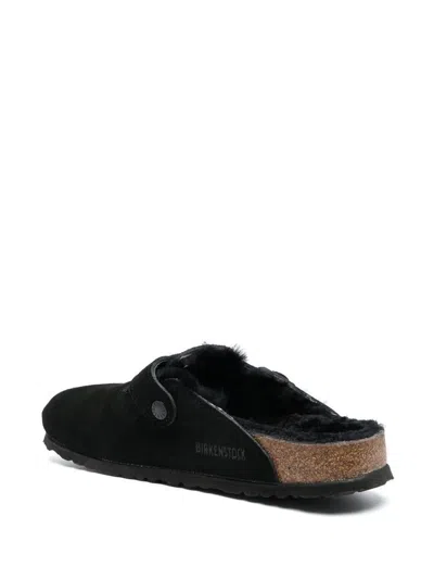 Birkenstock Arizona Unisex Suede Mule With Shearling Lining Shoes In Black