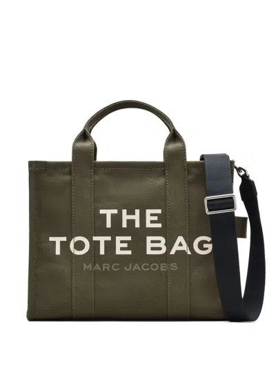 Marc Jacobs The Medium Tote Green Handbag With Logo Lettering On The Front In Cotton Woman In Green