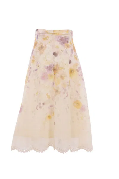 Zimmermann Womens Pansy Floral Memento Embroidered Linen And Silk Midi Skirt Xs In Neutral