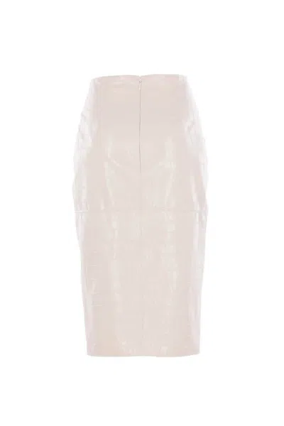 Elisabetta Franchi Crocodile-effect Zip-front Skirt In Neutral