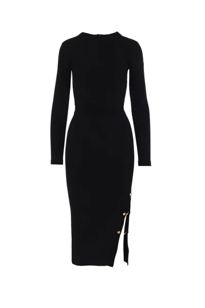 Elisabetta Franchi Midi Dress With Side Slit And Buttons In Black