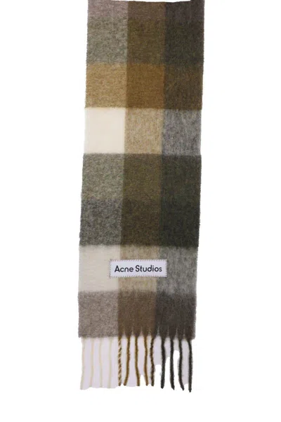 Acne Studios Women Fringed Scarf With Logo In Green