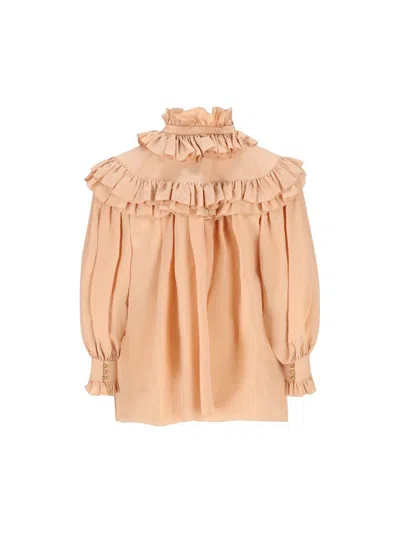 Chloé Sand Brown Oversized Ruffle Top In Nude