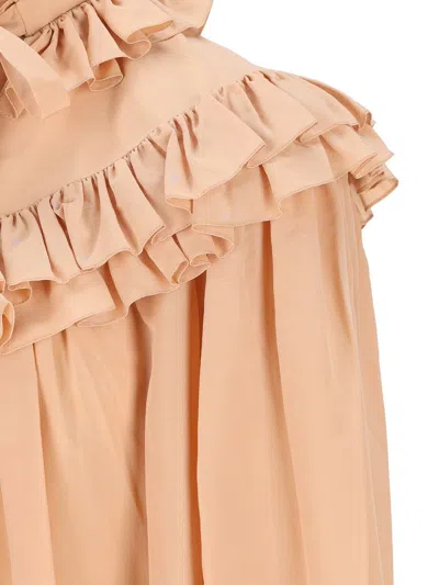 Chloé Sand Brown Oversized Ruffle Top In Nude