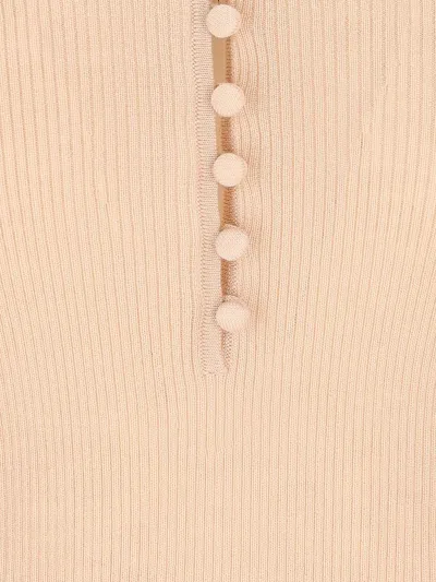 Chloé Henley Ribbed Button-front T-shirt In Gray