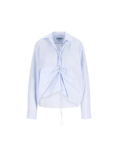 Prada Long Sleeve Collared Button Front Top In Blue