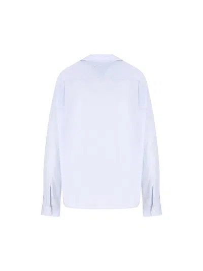 Prada Long Sleeve Collared Button Front Top In Blue