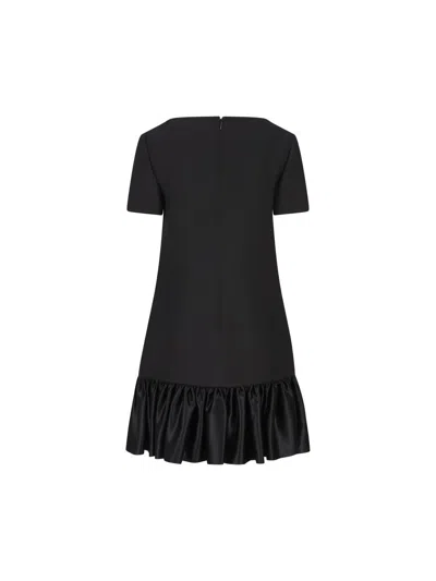 Valentino Velvet Bow Ruffle Short-sleeve Mini Dress In Black