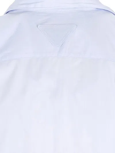 Prada Long Sleeve Collared Button Front Top In Blue