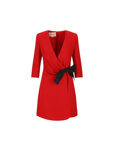 Valentino Draped Wrap Bow Mini Dress In Red
