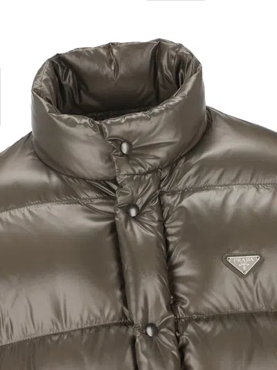 Prada Re-nylon Down Jacket In Gray