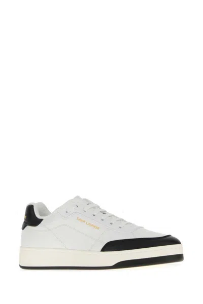 Saint Laurent Smooth Leather Sneakers Contrast Panel In White