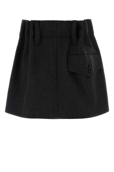 Prada Embroidered Wool Mini Skirt In Black