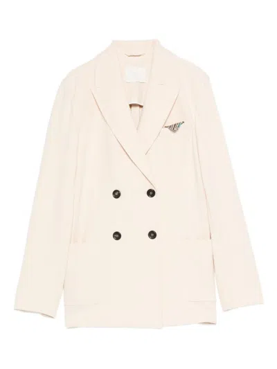 Circolo 1901 Double-breasted Beige Jacket With Notch Lapels In White