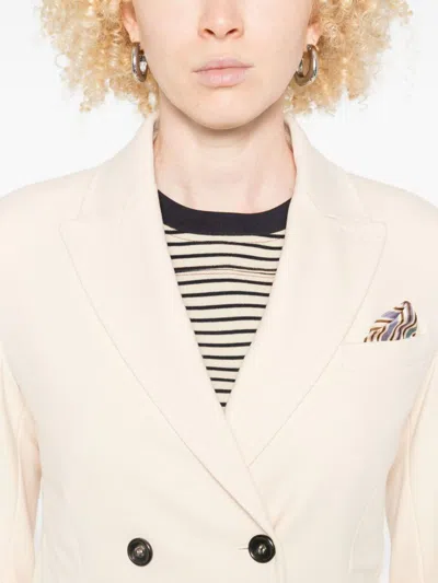 Circolo 1901 Double-breasted Beige Jacket With Notch Lapels In White