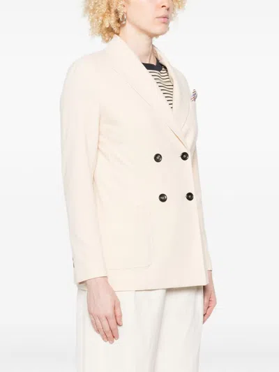 Circolo 1901 Double-breasted Beige Jacket With Notch Lapels In White