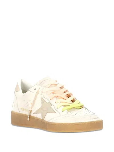 Golden Goose Ball Star Sneakers In Leather With Laminated Star And Suede Heel Tab Shoes In White