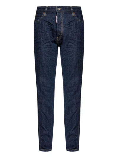Dsquared2 Straight Leg Five-pocket Trousers With Contrast Stitching In Blue