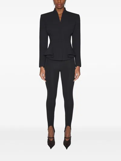 Mugler Tailored Peplum Blazer Featuring Structured Shoulders In Black