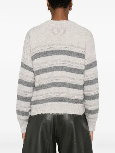 Twinset Soft Alpaca Blend Sweater With Horizontal Stripes In Gray