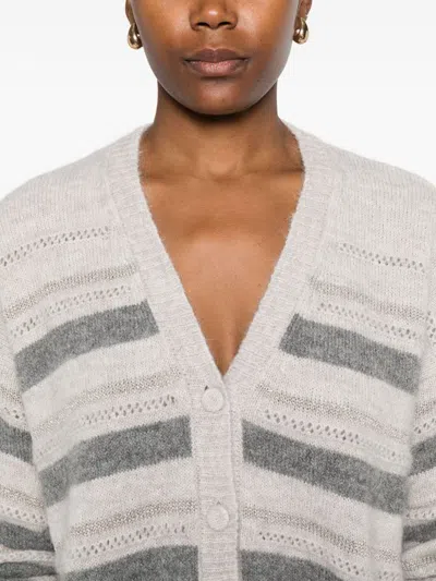 Twinset Soft Alpaca Blend Sweater With Horizontal Stripes In Gray