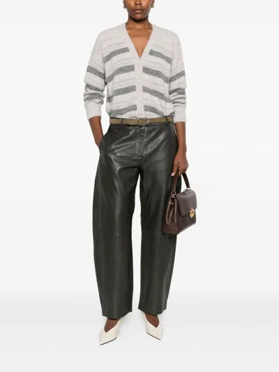 Twinset Soft Alpaca Blend Sweater With Horizontal Stripes In Gray