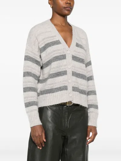 Twinset Soft Alpaca Blend Sweater With Horizontal Stripes In Gray