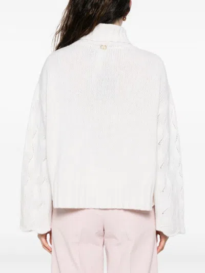 Twinset Cable-knit Turtleneck Sweater In White